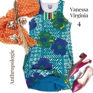 Vanessa Virginia Anthropologie Goorgeous Back Blue Floral Boho Dress Sz 4